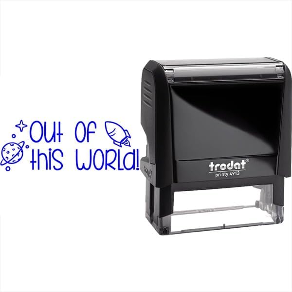 Custom Self-Inking Teacher Stamps | 49 Designs | Fun Phrases | Grading Made Easy | Classroom, Library Book Stamps (Out of This World!, Large)