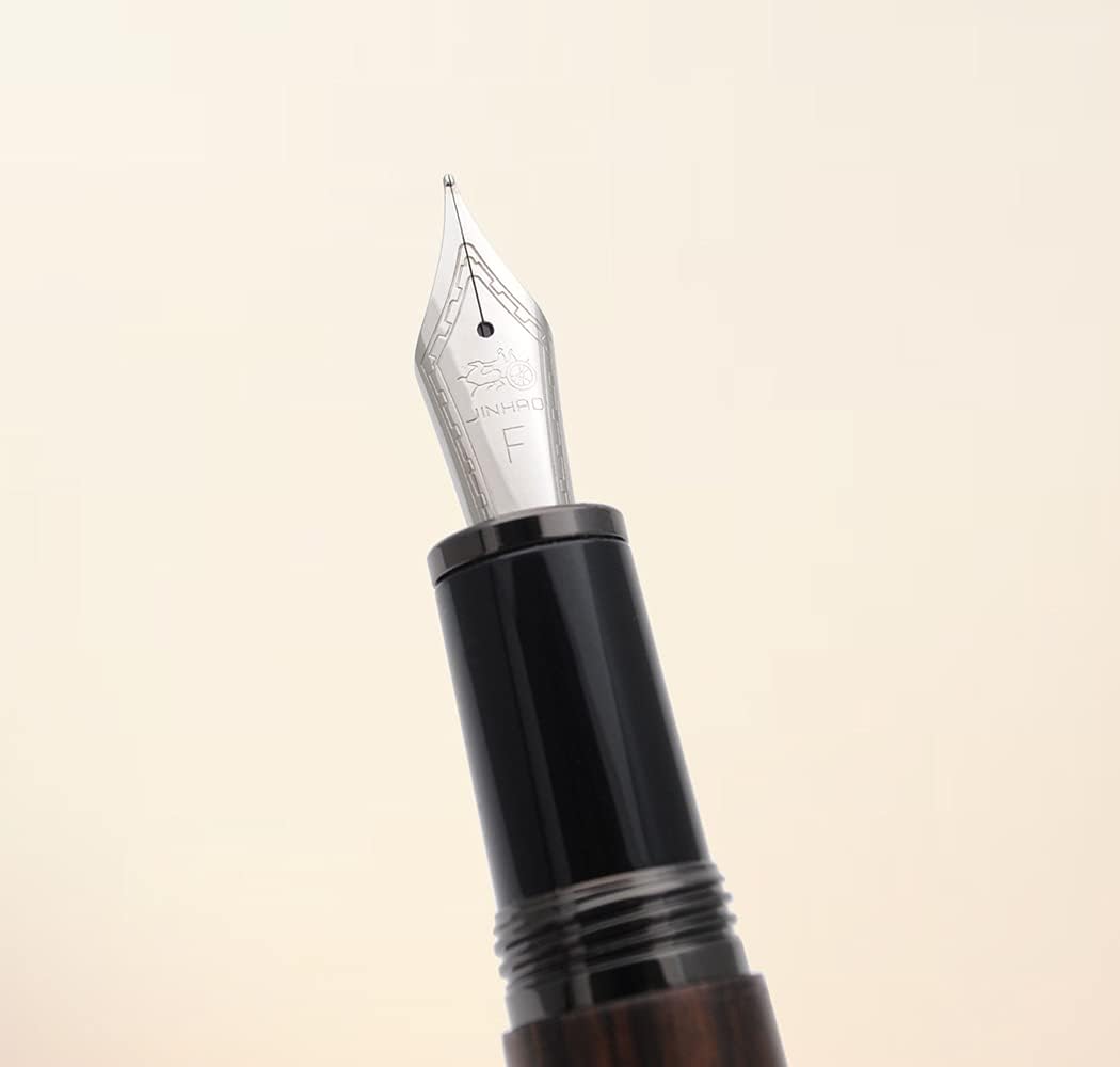 JINHAO 9056 Natural Wood Fountain Pen Handmade Ink Pen (Ebony Wood, Black clip, Fine Nib 0.5mm)