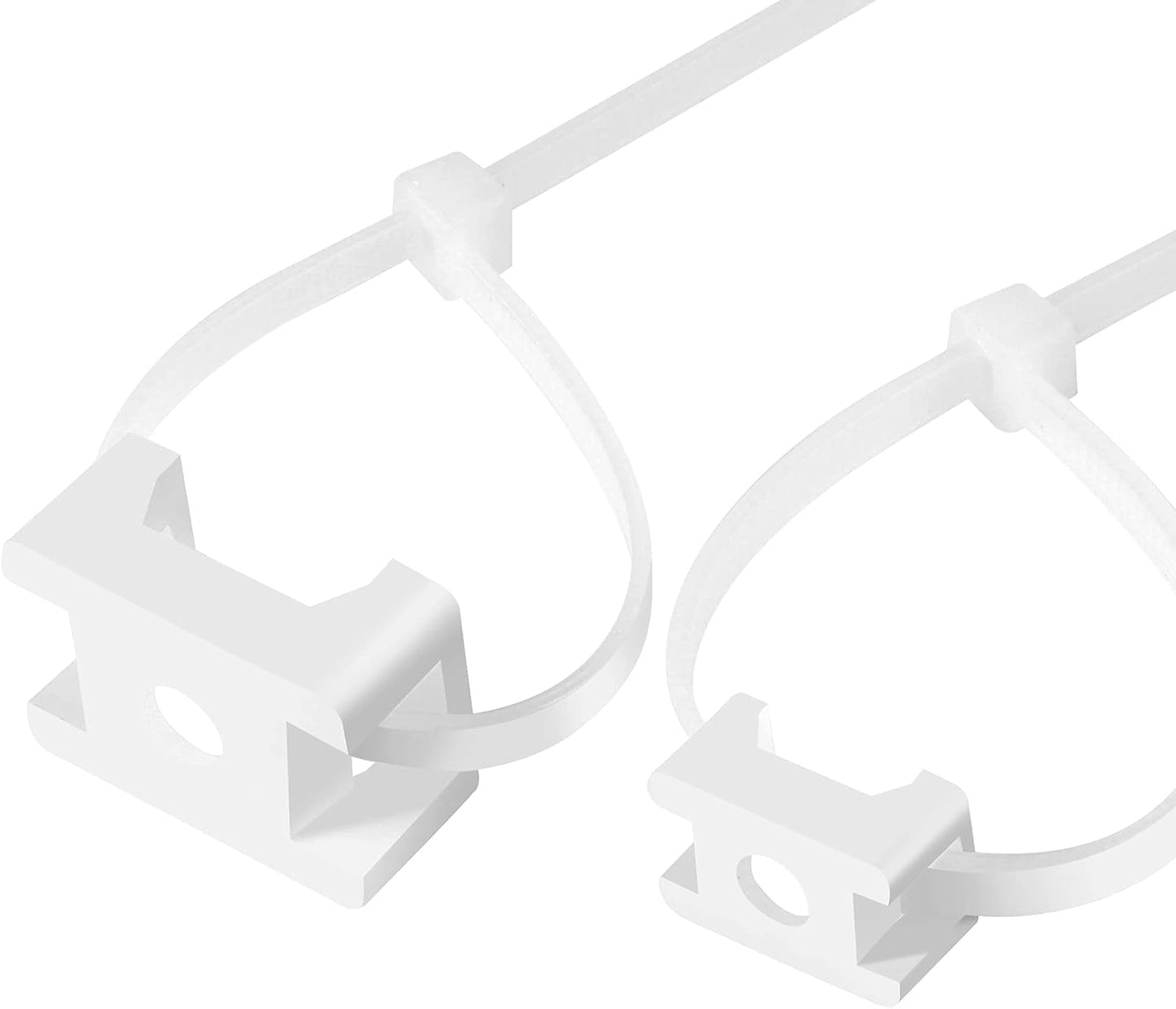 100 Pcs Cable Zip Tie Saddle Type Mounts Base with 8" Cable Ties Tapping Screw, Wire Cable Clips Organizer Holders Clamps White