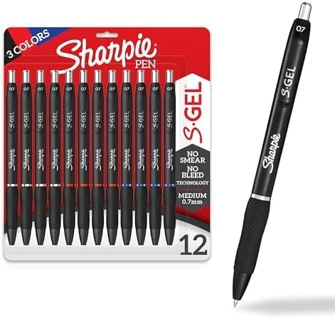 SHARPIE S-Gel Gel Pens, Medium Point 0.7mm, Assorted Colors | For Writing Drawing Coloring | For Journaling | 12 Count, Pack of 12