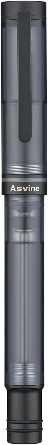 Asvine V200 Titanium Fountain Pen Vacuum Filling, Matte Black Bock Medium Nib Transparent Acrylic Smooth Writing Pen Case Set