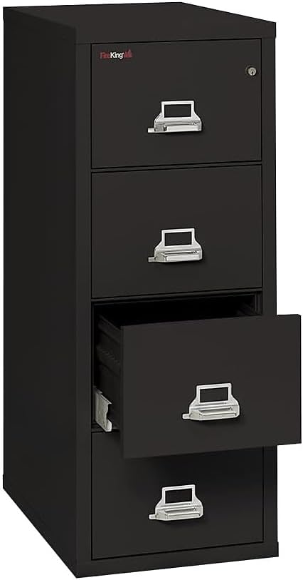 FireKing Fireproof Vertical File Cabinet (4 Letter Sized Drawers, Impact Resistant, Water Resistant), 52 .75" H Black, 18 W x 31 D, (41831CBL)