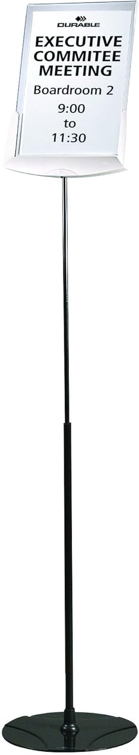 Durable SHERPA Acrylic Infobase Sign Stand - Metal Floor Stand - 40" to 60" Inch from Floor - Gray