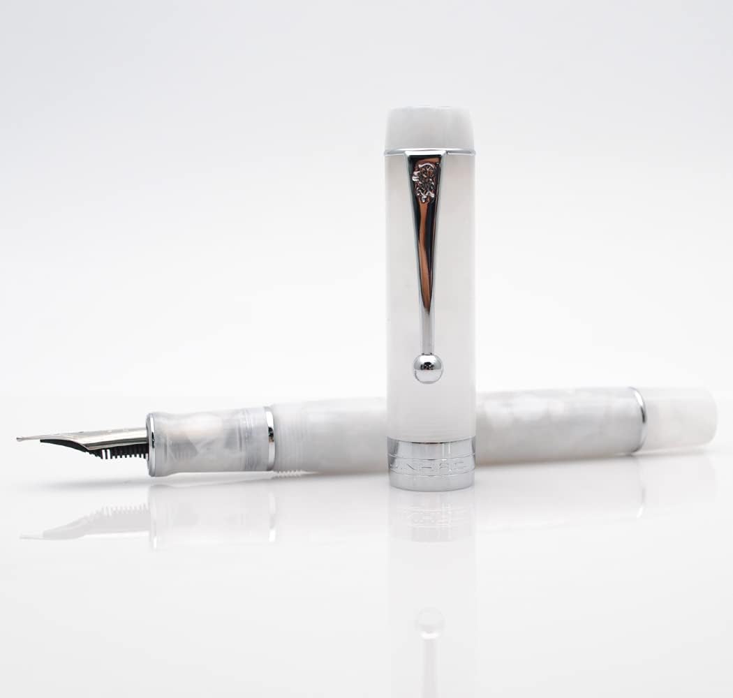 JINHAO 100 Fountain Pen with Ink Converter (Medium Nib 0.7mm, Snow White with Silver Clip)
