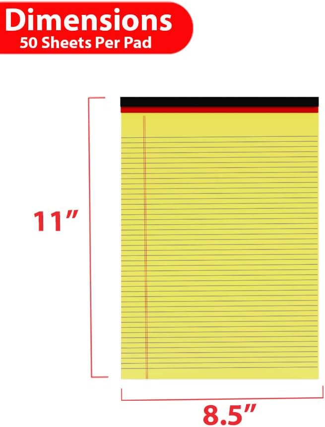 E-CLIPS USA Notepads, Legal Pads, Note Pads 8.5 x 11, Legal Wide Rule Notepad, Canaray, Chipboard Back, Writing Pad, Office Supplies, 50 Sheets Per Pad (48 Pack)