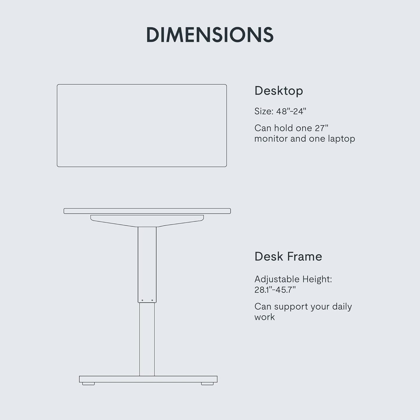 FLEXISPOT EN1 Whole-Piece Standing Desk 48 x 24 Inches Height Adjustable Electric Desk Sit Stand Desk Home Office Desks (Black Frame + White Table Top, 2 Packages)
