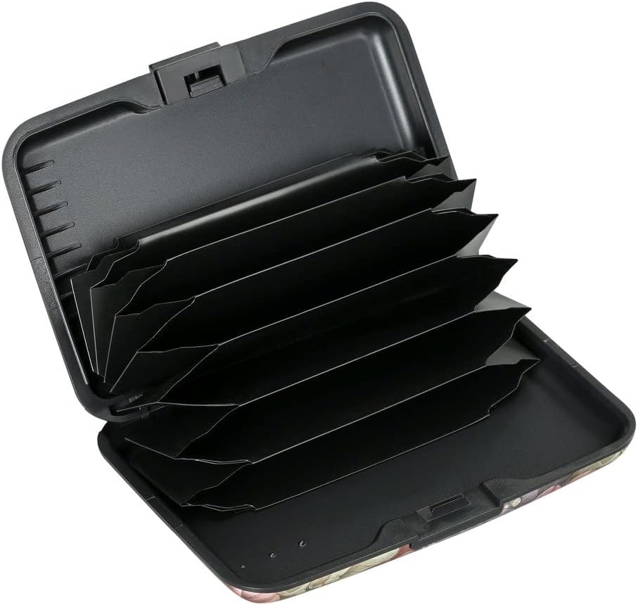 ELFISH Mini RFID Aluminum Wallet Credit Cards Holder Business Card Case Metal ID Case for Men Women（Happy Flower