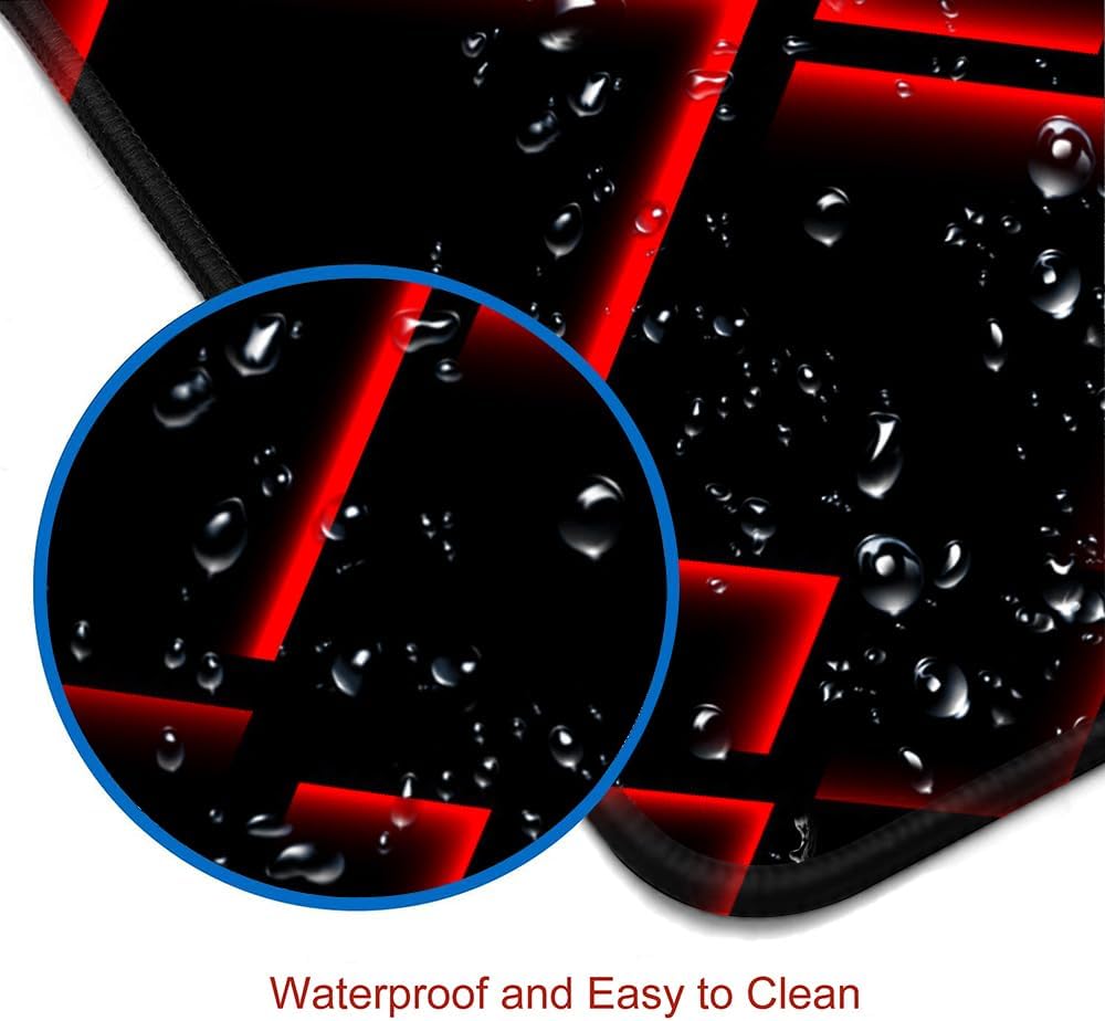 Large Mouse Pad Gaming, Black Extended Mousepad with Stitched Edges, Non-Slip Rubber Base Keyboard Mouse Mat Desk Pad for Work, Game, Office, Home, 31.5 x 11.8 in, Red Ray