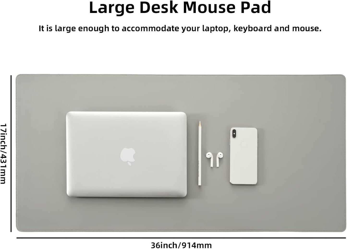 PU Leather Desk Pad Blotter,Light Grey Waterproof Office Desktop Mat,36x17in Non-Slip Large Mouse Pad/Writing Protector/Desk Accessories