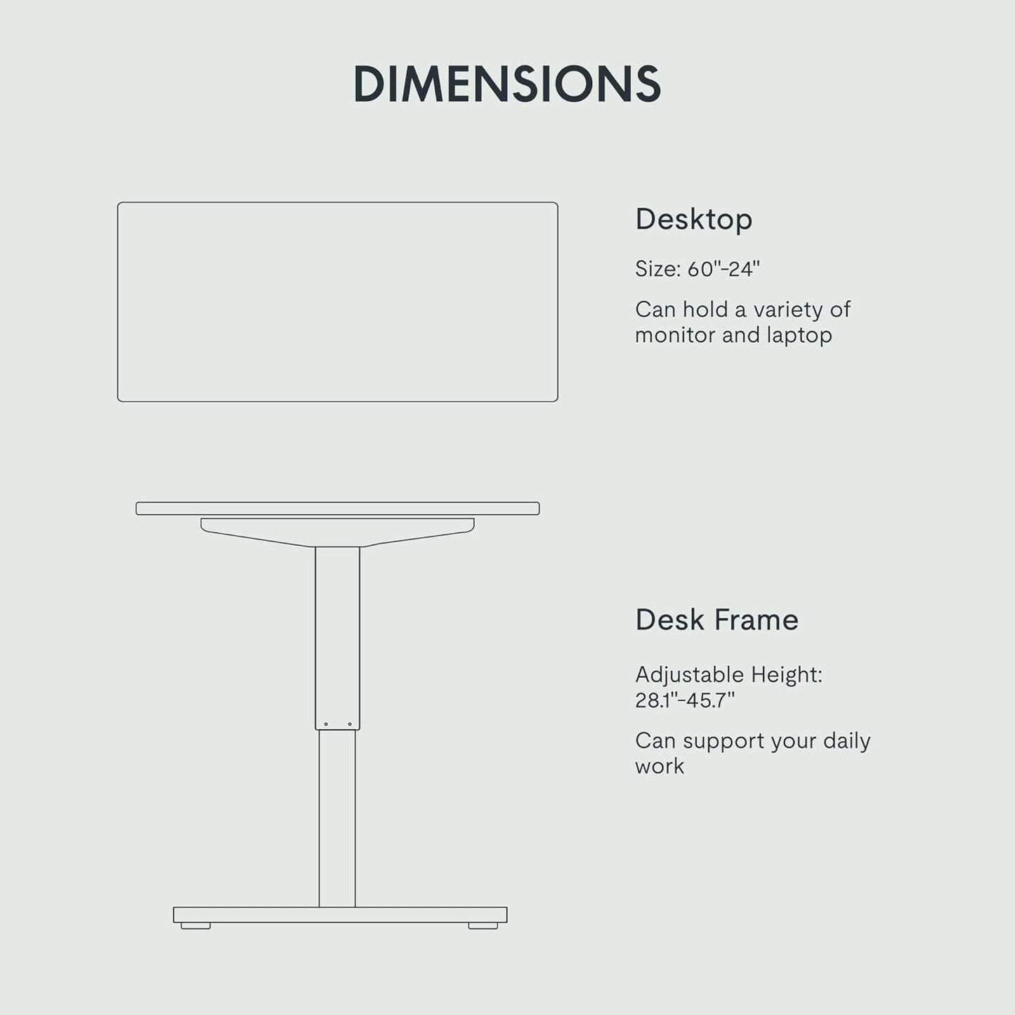 FLEXISPOT EN1 Whole Piece Standing Desk, 60 x 24 Inches Height Adjustable Desk Electric Sit Stand Desk for Home Office (Black Frame + 60" Black Desktop, 2 Packages)