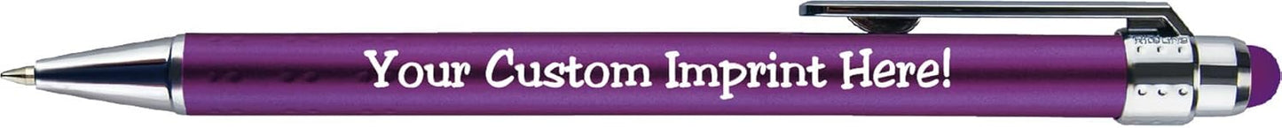 Personalized Pens with Stylus Tip -Bright Vibes- Click action - Custom - Black writing - Printed Name pens - Imprinted with Your Logo or Message - FREE PERSONALIZATION - 12 Pens/Box (Purple)