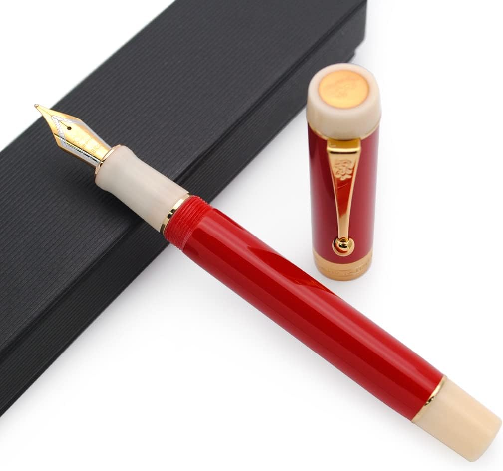 JINHAO 100 Fountain Pen with Ink Converter (Medium Nib 0.7mm, Red & White)