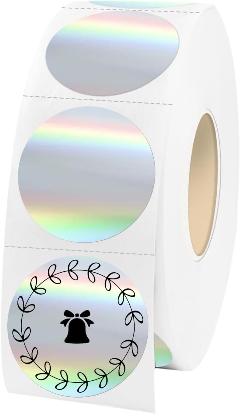 1" Holographic Thermal Label Stickers Blue,Printable Rainbow Glitter Thermal Printer Sticker Labels for Gift Wrapping, Self-Adhesive Name Price Tag DIY Custom Logo Design (1000 pcs)