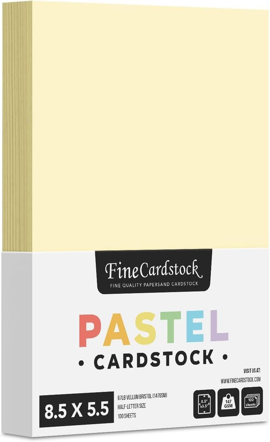 Half Letter Size, 8.5" x 5.5" Pastel Color Cardstock Paper for Arts and Crafts, Scrapbooking, Stationery Printing | Medium Weight 67lb Vellum Bristol (147gsm) Card Stock | 100 Sheets per Pack | Ivory