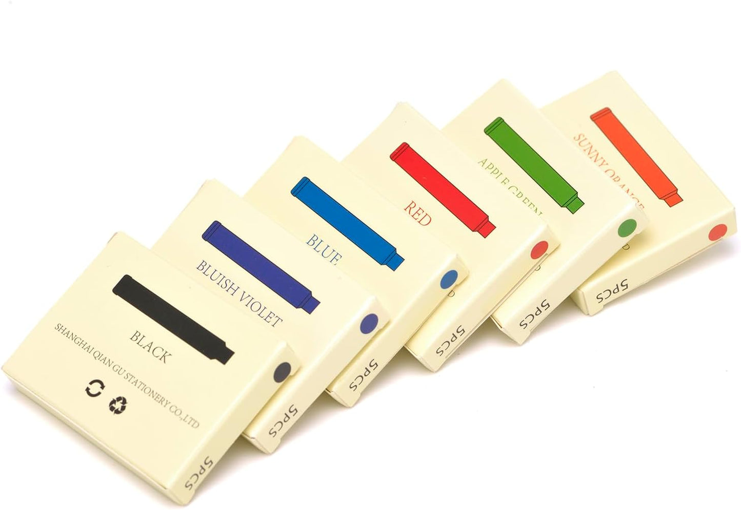 30 PCS Jinhao Fountain Pen Ink Cartridges Refill 6 Colors Set, Black, Blue, Apple Green, Purple, Red and Orange International Standard Size 2.6mm Bore Diameter