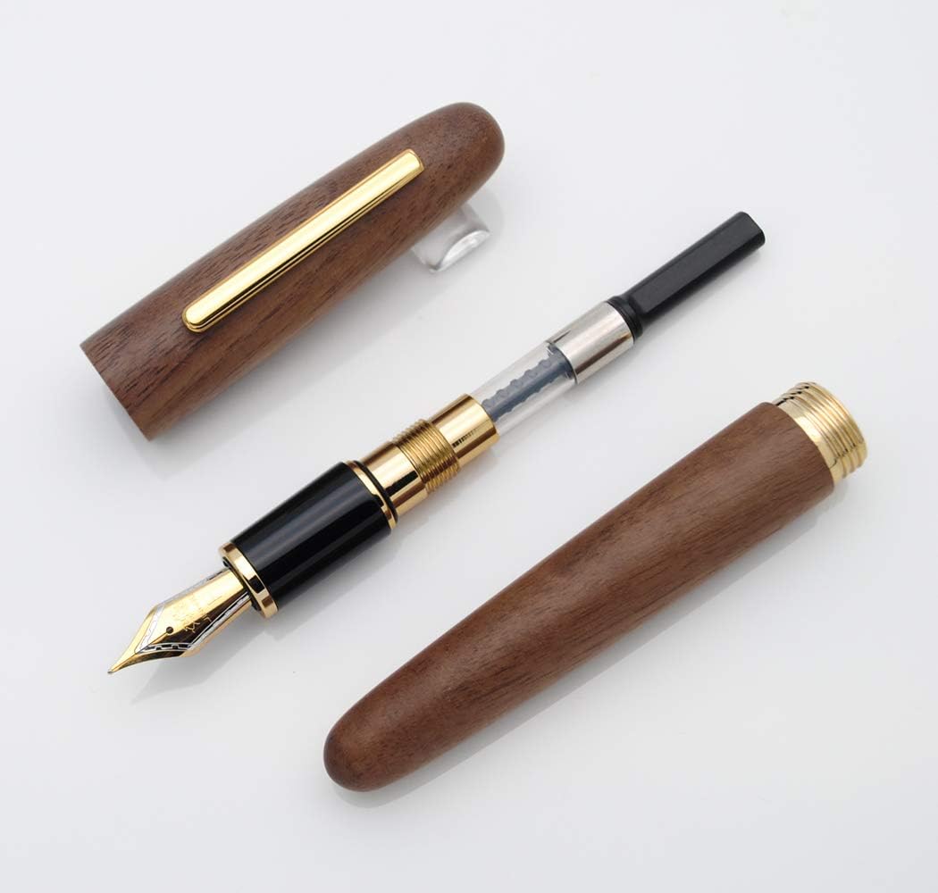 JINHAO 9056 Natural Wood Fountain Pen Handmade Ink Pen (Peach Wood, Fine Nib 0.5mm)