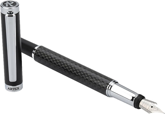 Stylish Fountain Pen : Luxury, Elegant, Germany F Fine Nib, Gift for Men & Women, Professional, Executive, Metal, Gift Box. –Free Engraving (BlackSilver (Carbon)), AT-F4CARBON-1, 14cmx1.2cm