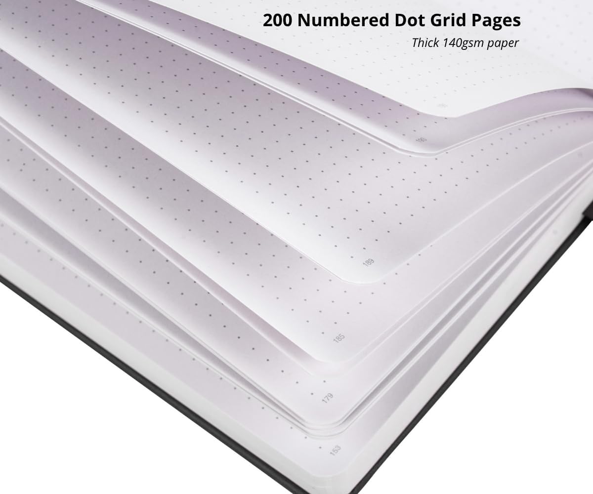 Dotted Journal – 140gsm Bleed Proof Thick White Paper – 200 Numbered Dot Grid Pages – 5.8 x 8.3 inch Bullet Dotted Notebook