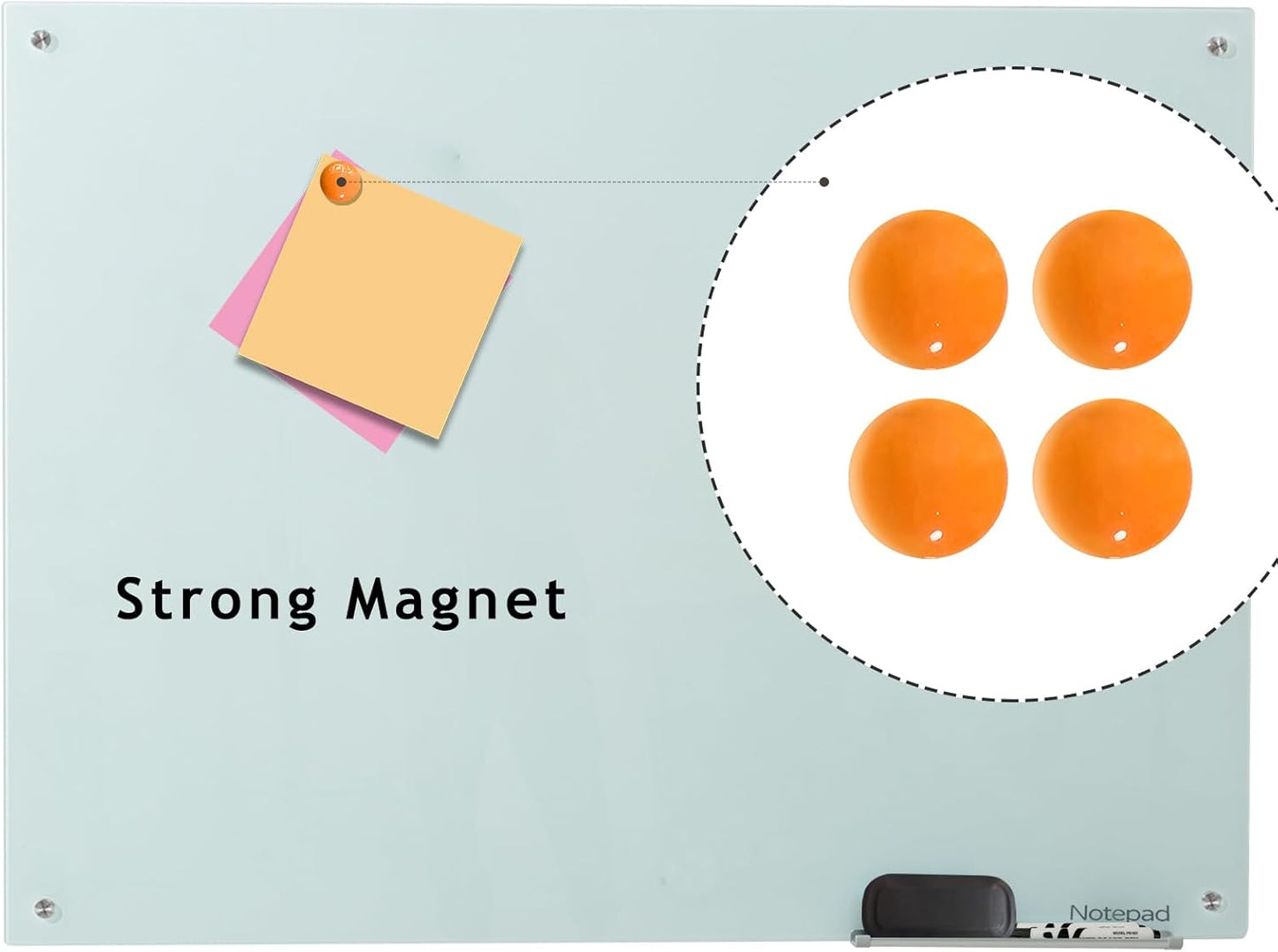 Glass Whiteboard 36 * 72Inches Magnetic Wall Mounted Glass Whiteboard, Large Frameless Glass White Board for Wall Office, Home & School