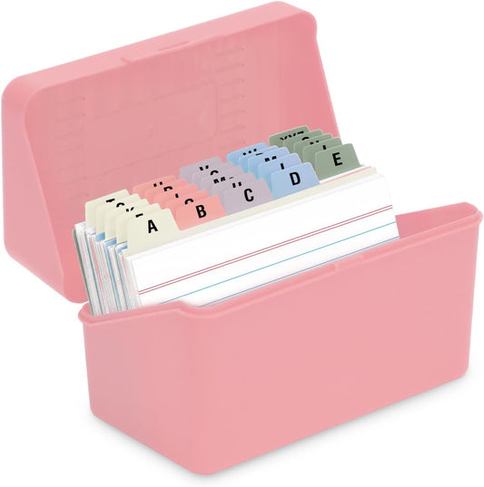 H4D 3x5 Index Card Holder with 100 Heavyweight Ruled Index Cards and 25 Plastic Dividers, Light Pink