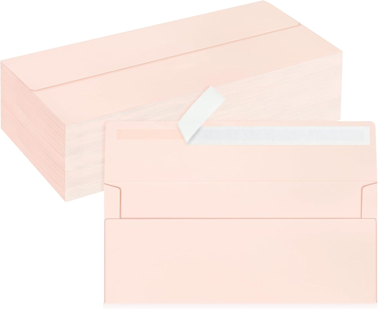 100 Pack #10 Business Envelopes, Blush Pink Standard Envelopes Self Seal, Letter Size Business Mailing Envelopes for Checks Invoices Statements Birthday Graduation Wedding, 4 1/8 x 9 1/2 Inch