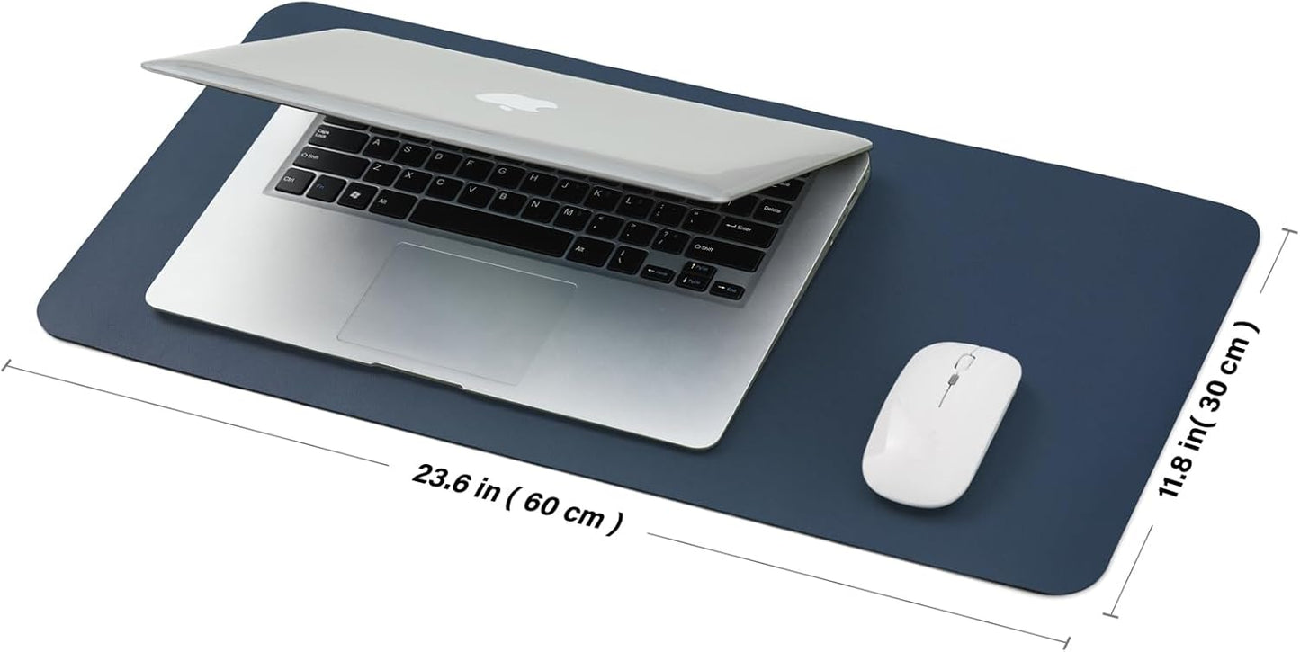 Compact Leather Desk Mat - Small Non-Slip PU Desk Pad for Office and Home - Desk Organization and Accessories - Ideal for Large Mouse Pad and Small Desk Mats on Top of Desks (Dark Blue,23.6"x 11.8")
