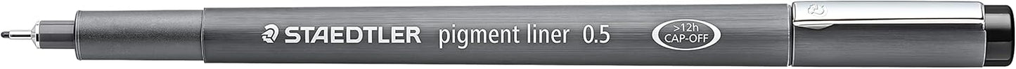 STAEDTLER Pigment Liner, Fineliner Pen for Drawing, Drafting, Journaling, 0.5mm, Black, Box of 5 Pens, 308 05-9M