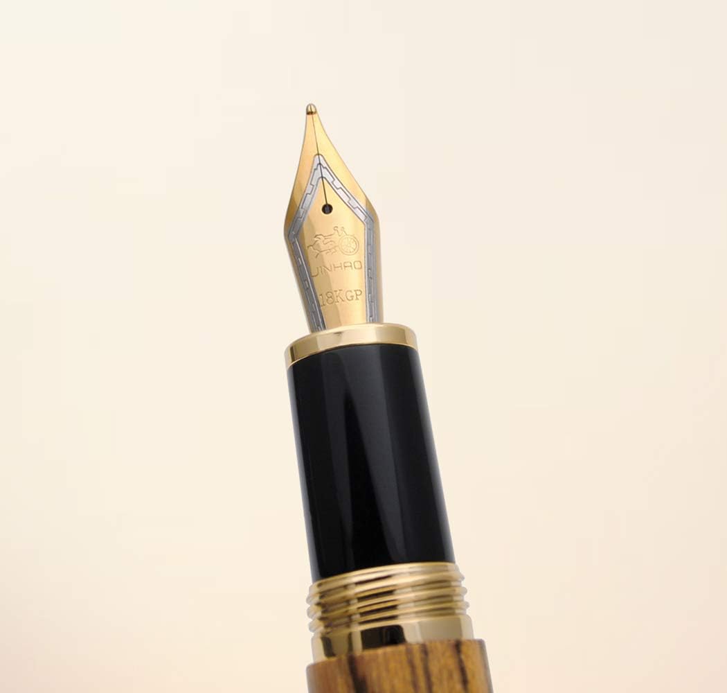 JINHAO 9056 Natural Wood Fountain Pen Handmade Ink Pen (Tiger Wood, Medium Nib 0.7mm)