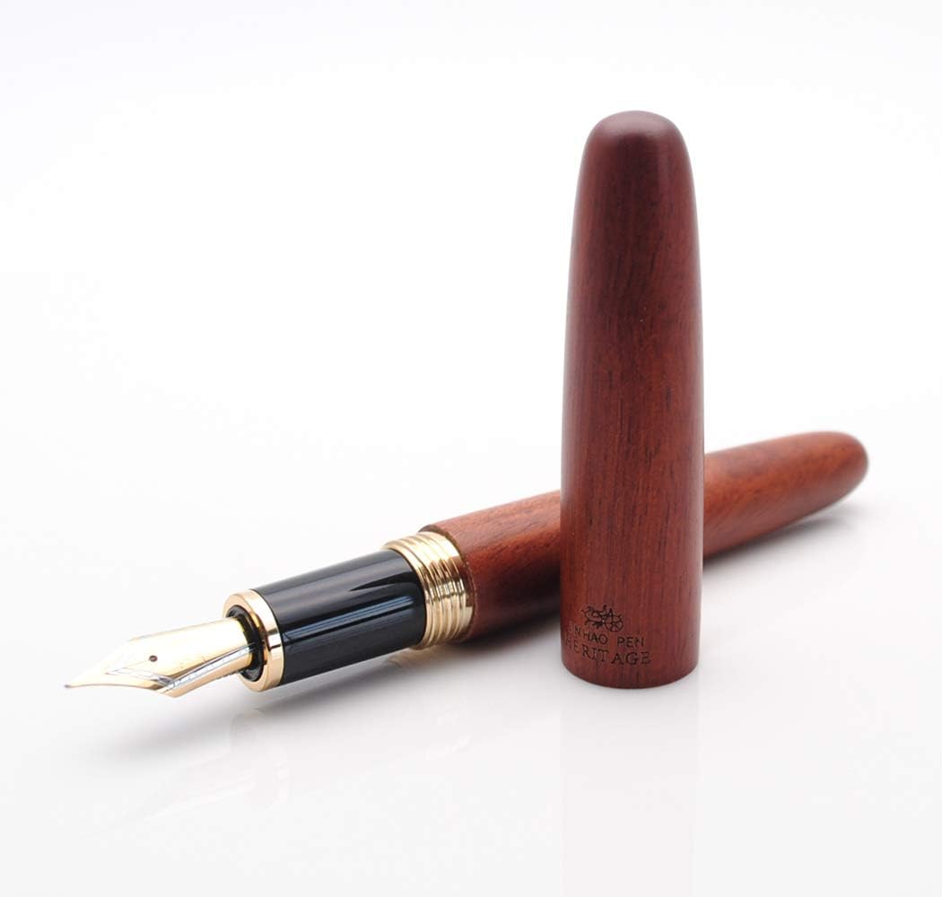 JINHAO 9056 Natural Wood Fountain Pen Handmade Ink Pen (Rosewood, Fine Nib 0.5mm)