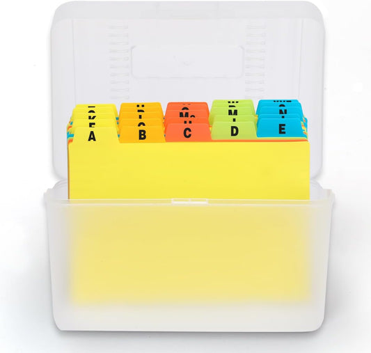 H4D Index Card Holder 4x6 Inches with 25 Plastic Dividers, Clear