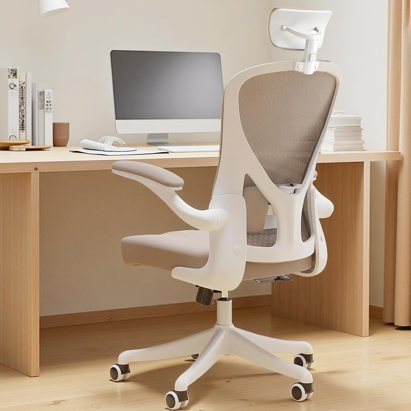 Ergonomic Office Chair with Adjustable Lumbar Support & Flip-Up Armrests - High Back Computer Desk Chair with Thickened Seat Cushion, Rolling Wheels for Home/Office Study Work