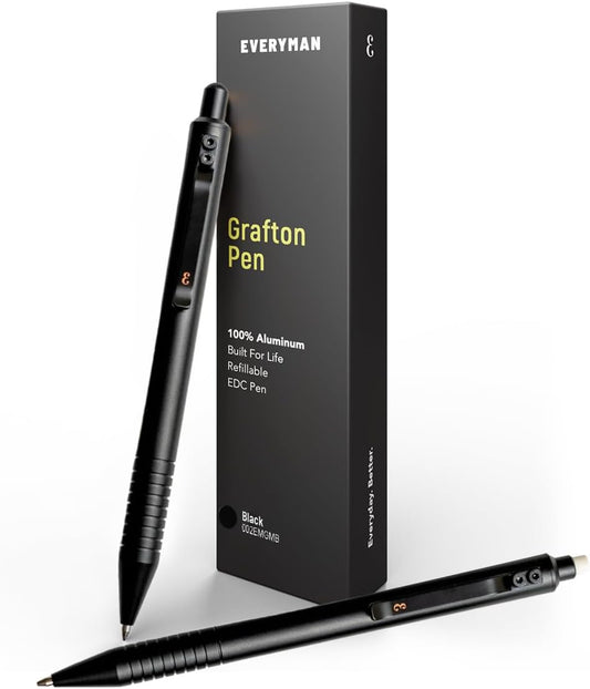 Everyman Grafton Pen and Pencil Set, Black | Premium EDC Metal Gel Ink Ballpoint Pen + Mechanical Pencil | Refillable Executive Writing Tools for Office, Business, Men’s Gift & Daily Use
