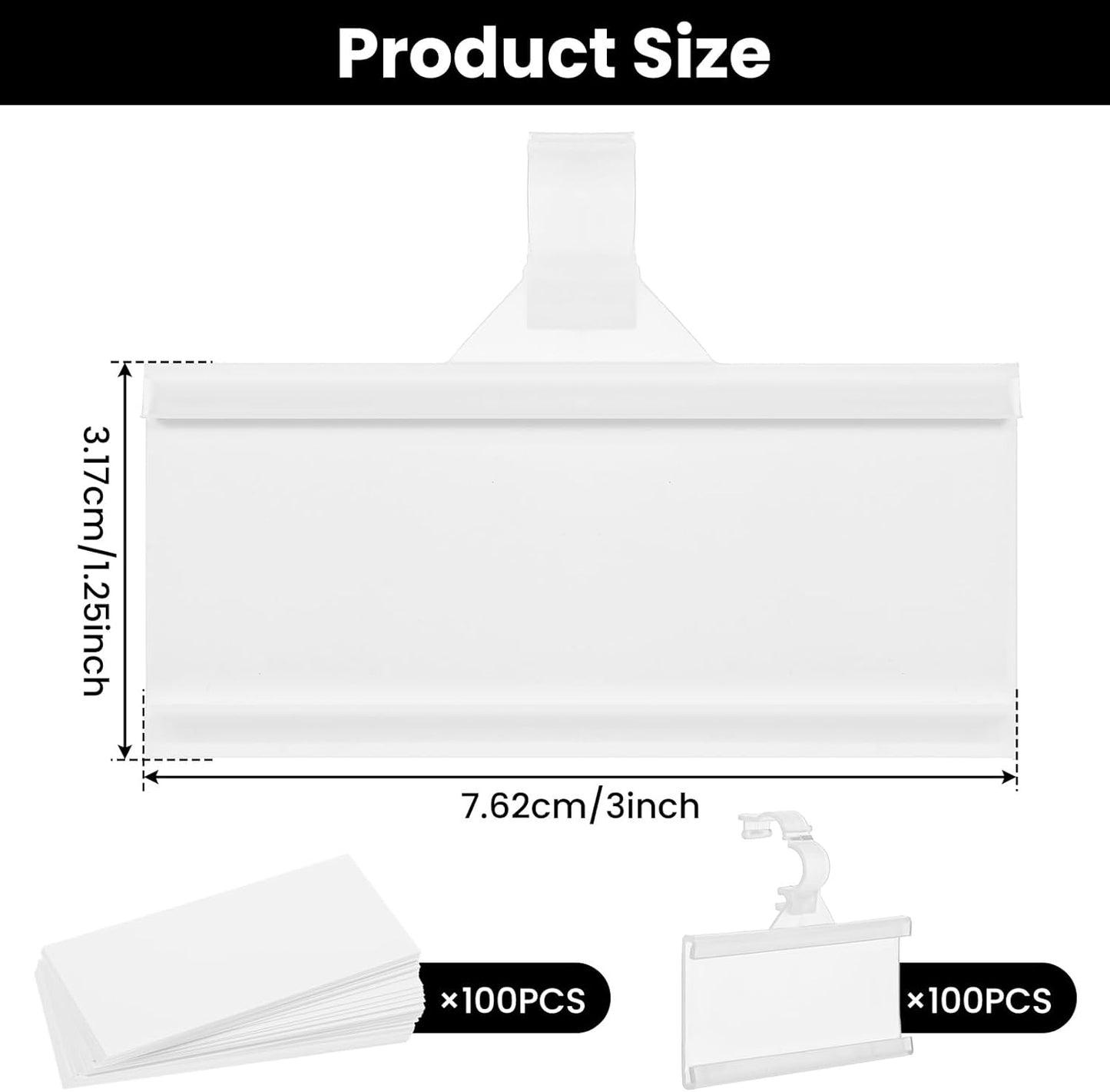 100 Pcs Reusable Plastic Wire Shelf Label Holder, for Pantry Retail Shopping Mall Store, Supermarket UPC Price Card & Ticket Display, Strong & Easy Clip Design Tight Snap Lock Closure. 1-1/4" H X 3" W