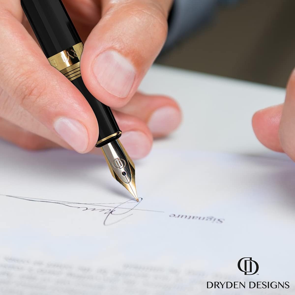 Dryden Designs Fountain Pen Medium Nib Gift Pouch - with 24 Ink Cartridges - MCM (Intense Black)