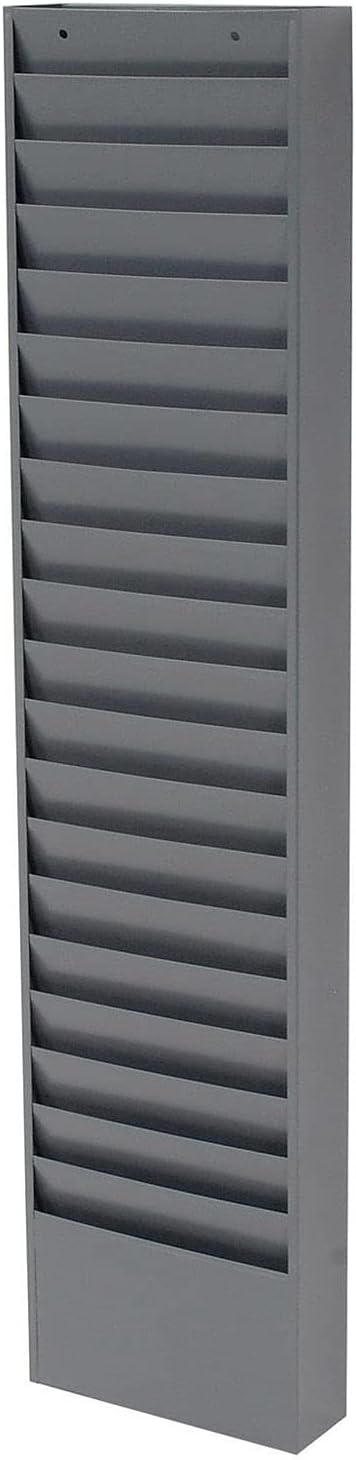 Global Industrial Steel Medical Chart Hanging Wall File Holder, 20 Pockets, Gray, Wall Mounted Magazine and File Folder Holder, 12-1/2"W x 8-3/8"H Pockets