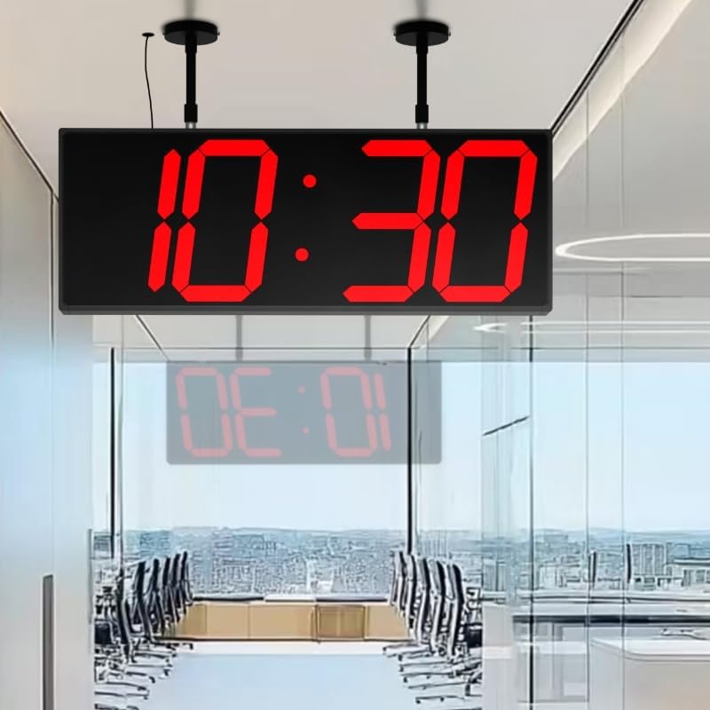 Digital Clock Large Display 19" with Remote Control,Double-Sided Clock, Suspended Design for Hospitals, Factories, Airports.