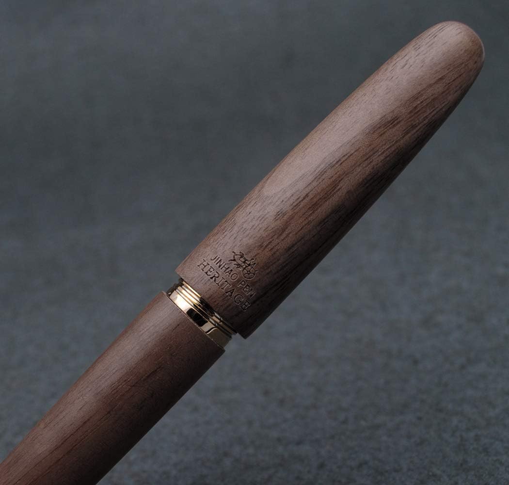 JINHAO 9056 Natural Wood Fountain Pen Handmade Ink Pen (Peach Wood, Medium Nib 0.7mm)