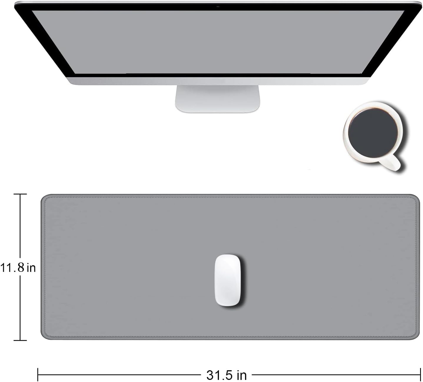 Gaming Large Mouse Pad, Extended XL Mousepad, Non-Slip Rubber Base Keyboard Mouse Mat Desk Pad for Work, Game, Office, Home, 31.5 x 11.8 in, Mid-Grey