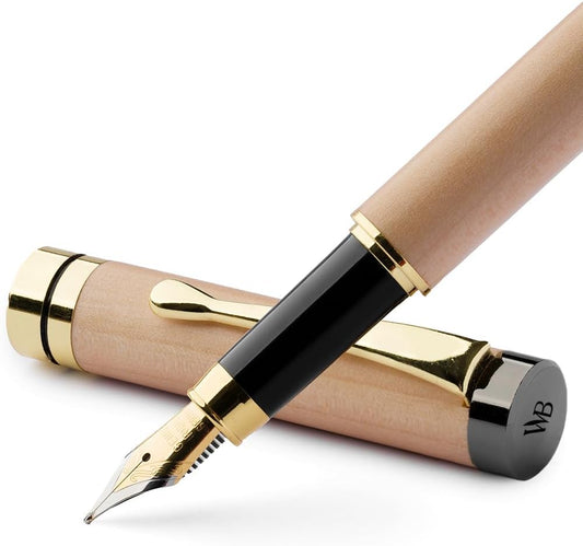 Wordsworth & Black Fountain Pen Set, Luxury Bamboo Wood - Medium Nib, Gift Case; Includes 6 Ink Cartridges, Ink Refill Converter -Journaling, Calligraphy; Drawing, Smooth Writing [Maple Wood]