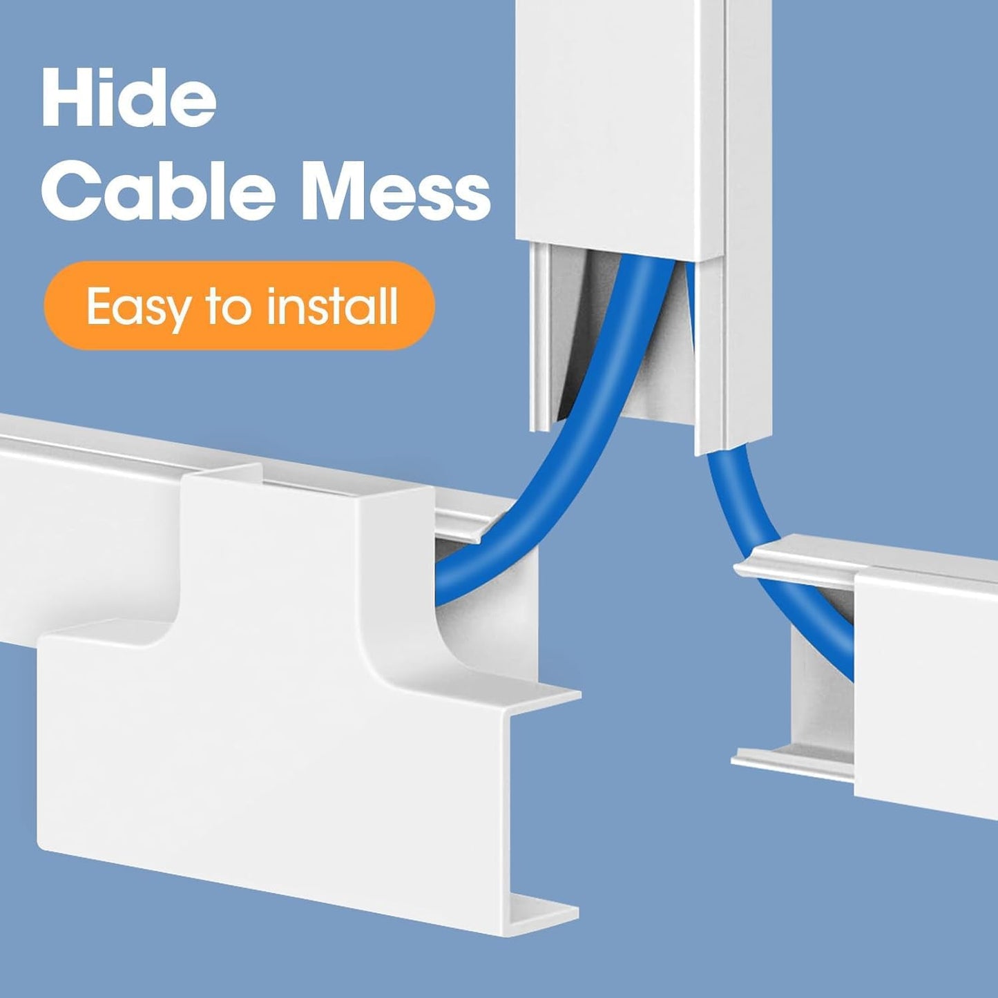116in Cord Hider Kit, Cord Covers for Wires on Wall, Paintable Cable Raceway, Cord Hider for Wall Mount tv, tv Cable Hider Wall kit, Wire Covers for Cords, W0.96in X H0.57in, White