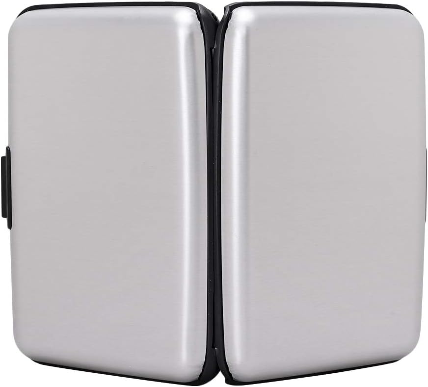 ELFISH Mini RFID Aluminum Wallet Credit Cards Holder Business Card Case Metal ID Case for Men Women (Silver)