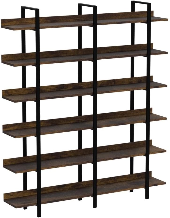 FRAPOW 83Inch Industrial Bookshelf and Bookcase, Double Wide 6 Tier Large Vintage Book Shelf with Metal Frame Open Bookshelves for Living Room Home Office