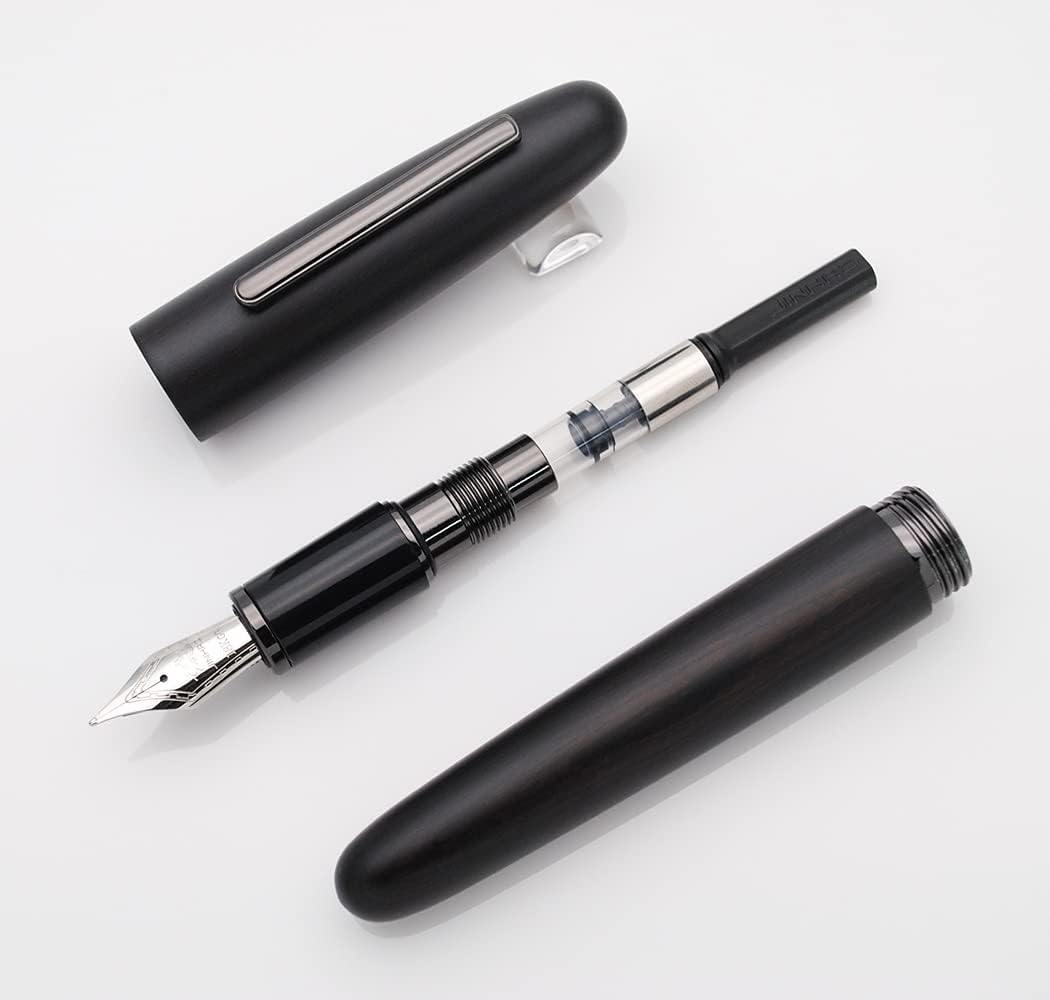 JINHAO 9056 Natural Wood Fountain Pen Handmade Ink Pen (Ebony Wood, Black clip, Medium Nib 0.7mm)