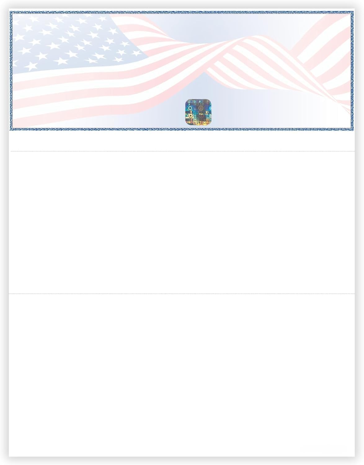 EZ Checks Premium Blank Hologram High Security Laser Check Stock | 500 Sheets (US Flag, Check at Top)