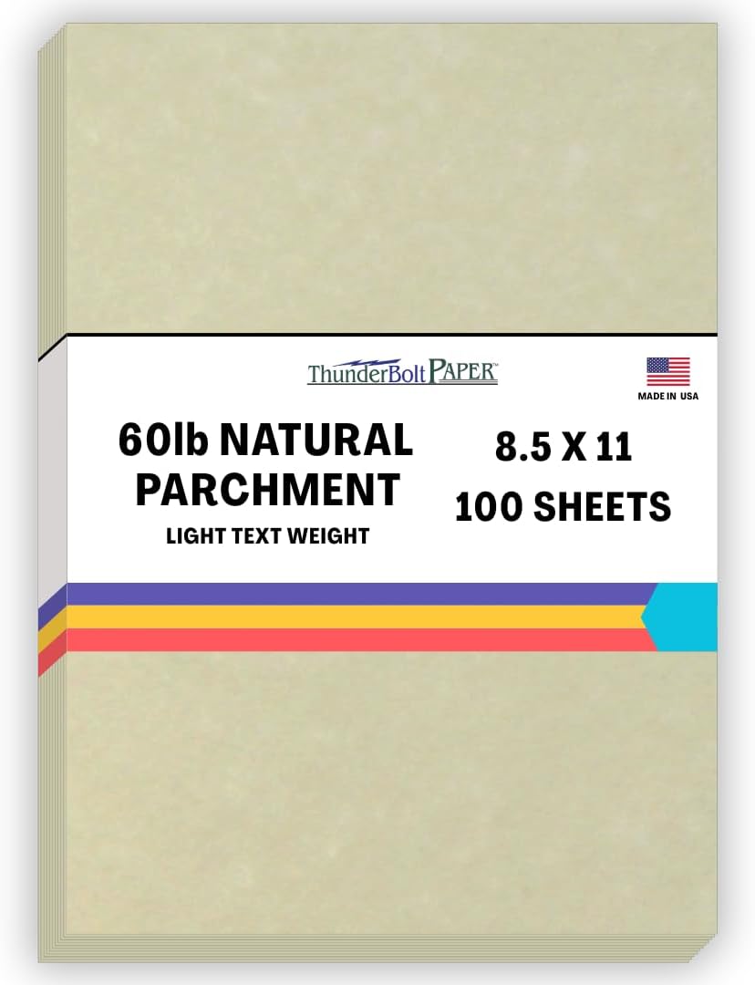 100 Natural Parchment 60# Text (=24# Bond) Paper Sheets - 8.5 X 11 Inches Standard Letter|Flyer Size - 60 Pound is Not Card Weight - Vintage Colored Old Parchment Semblance