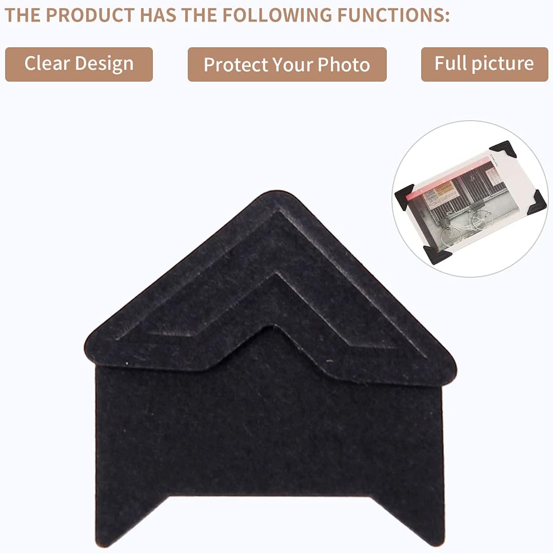 GOONAVI 15 Sheets 360 Pcs Black Acid-Free Photo Corners Mounting Self Adhesive for DIY Photo Album Journal