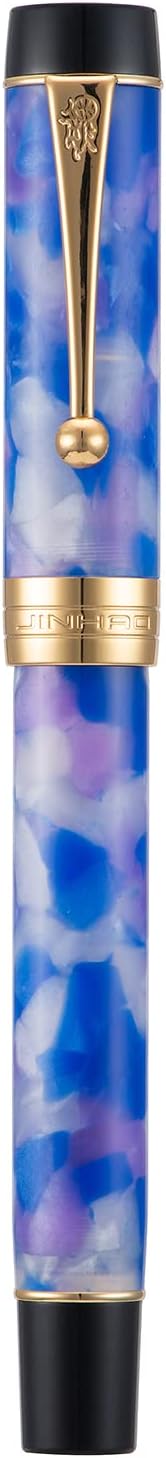 Jinhao 100 Fountain Pen Celluloid Classic Style, #6 Nib Smooth Writing Instrument with Refillable Converter and Pen Case Set