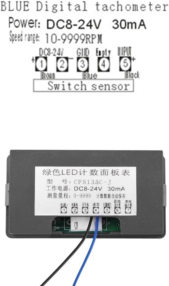 DC 8-24V Digit Counter, 4 Digit LED Digital Display 0-9999 Up/Down Plus/Minus Panel Counter Meter with Cable (Red)