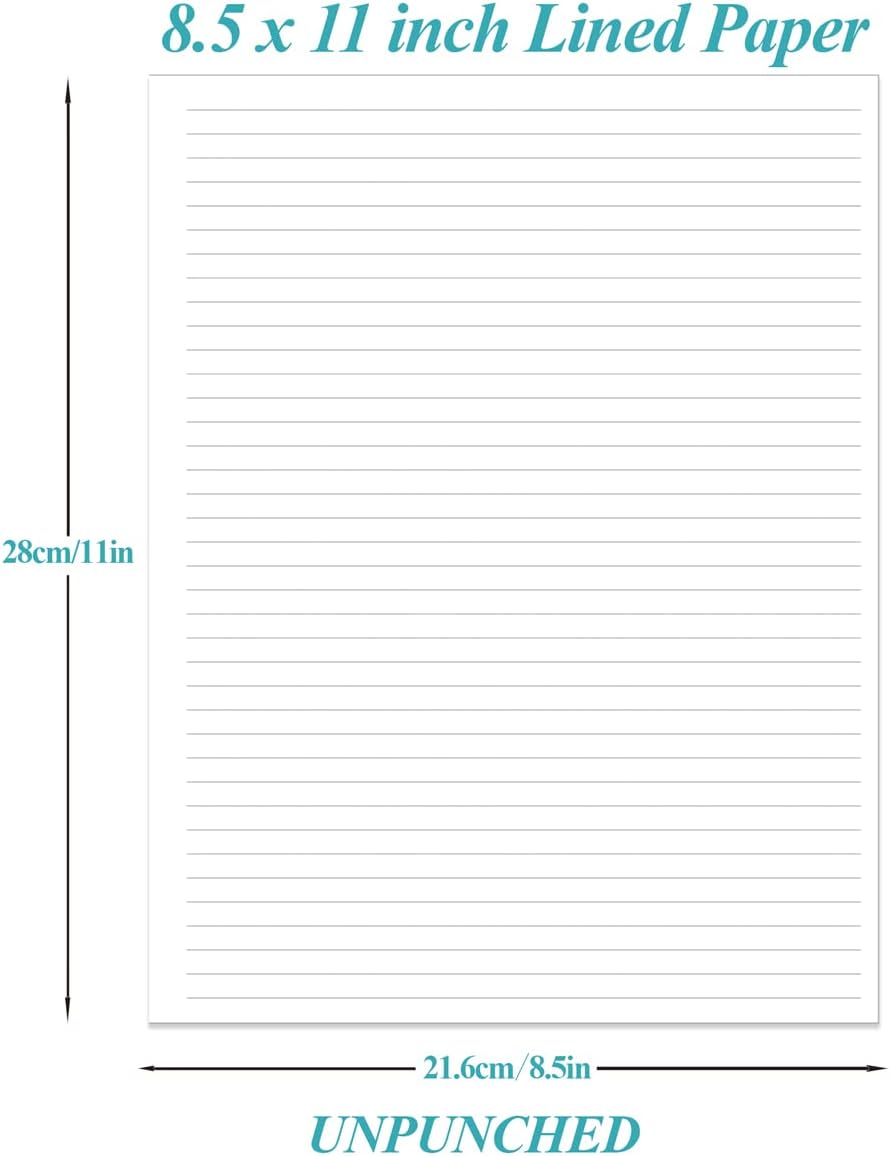 (2-Pack) Unpunched Line Paper - 200 Sheets/400 Pages Loose Leaf Paper Line Refills, Letter Size, 100gsm, White, 8.5" x 11"