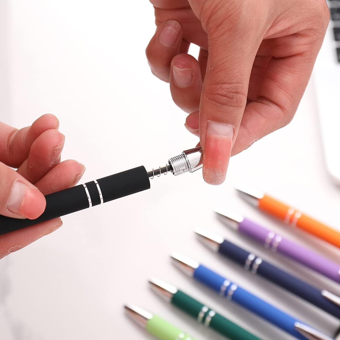 Ballpoint Pen with Stylus Tip, Soft Touch Click Pen, 2 in 1 Metal Pens, Medium Point(Black refills - 20 pcs)…